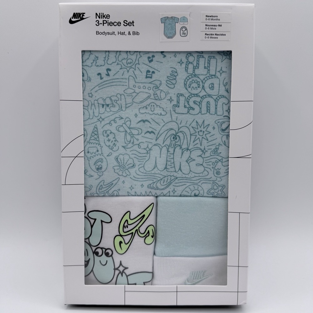 Jordan Baby 3Pc Newborn Outfit Set Bodysuit Hat Bib 0-6M Jersey Blue NIB
